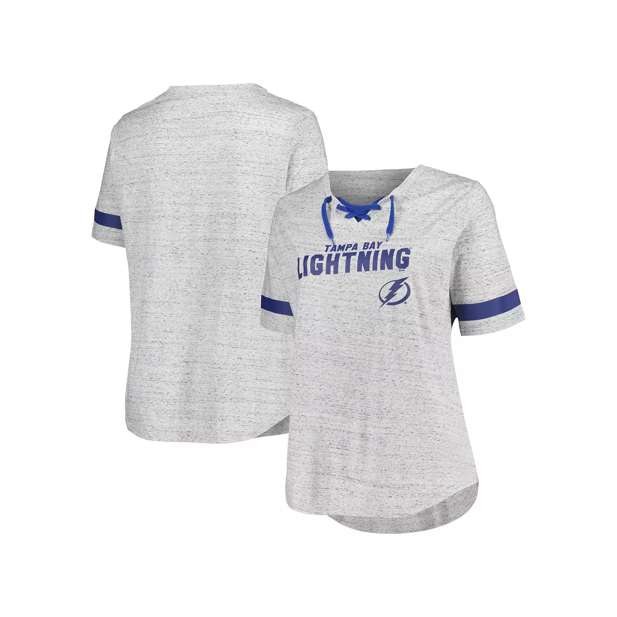 Women's Fanatics Branded Heather Gray Tampa Bay Lightning Plus Size Lace-Up  T-Shirt, Size: 2XL, Lgh Grey Product Image