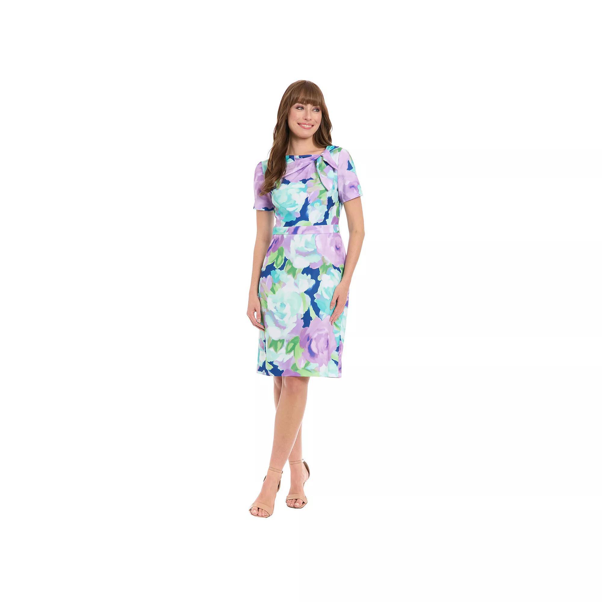 Women's London Times Side Tie-Neck Sheath Mini Dress, Size: 12, Blue Peri Product Image