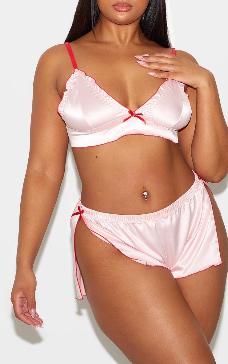 Plus Pink Cami Short Contrast Trim Satin PJ Set Product Image