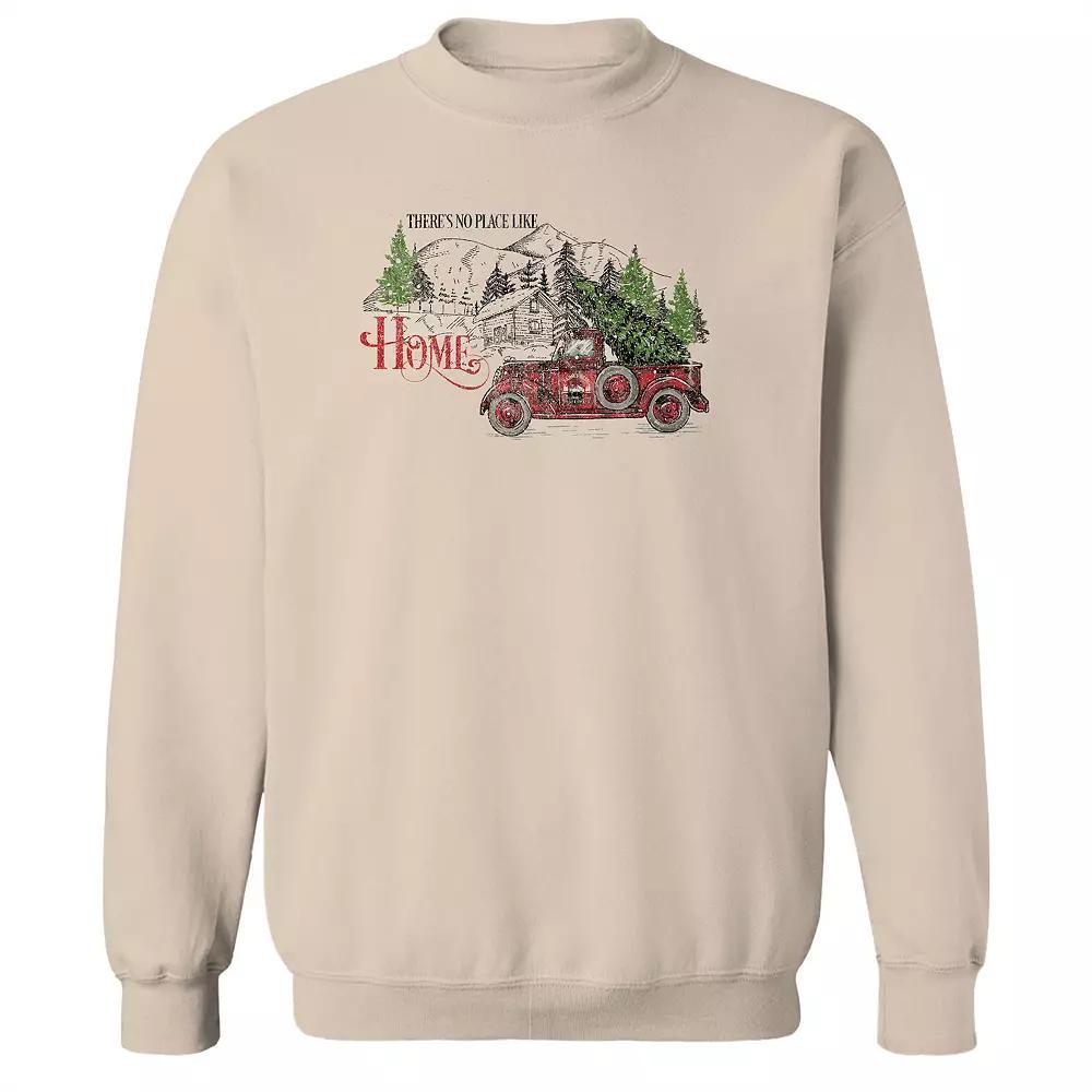 Men's There Is No Place Like Home Christmas Graphic Fleece Sweatshirt, Women's, Size: Small, Brown Product Image