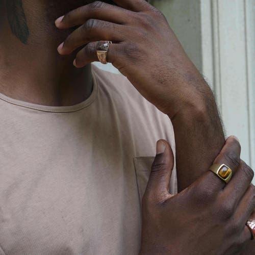 LuvMyJewelry Red Pietersite Textured Sterling Silver Men Signet Ring in 14Kt Rose Gold Vermeil at Nordstrom, Size 9.5 Product Image