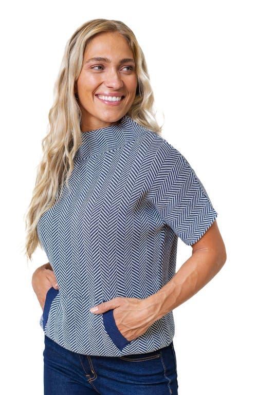 Hope & Henry Women's Organic Mock Neck Sweater in Navy And White Herringbone at Nordstrom, Size Large Product Image