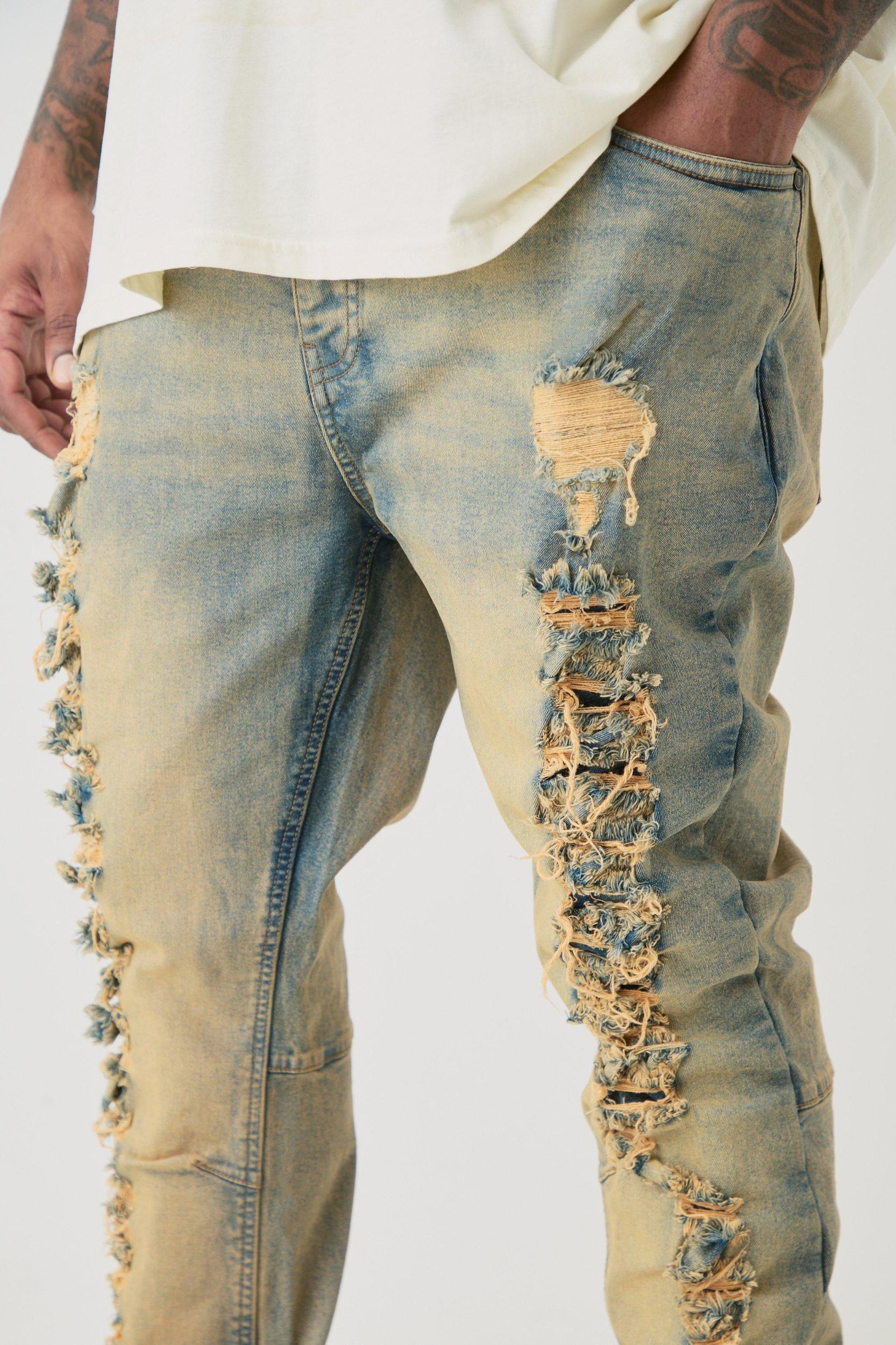 Plus Distressed Stretch Skinny Flared Jeans | boohooMAN USA Product Image