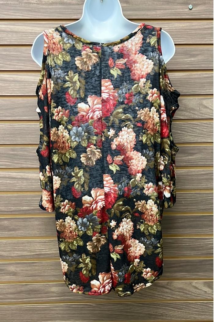 Cold shoulder navy/floral tunic Product Image