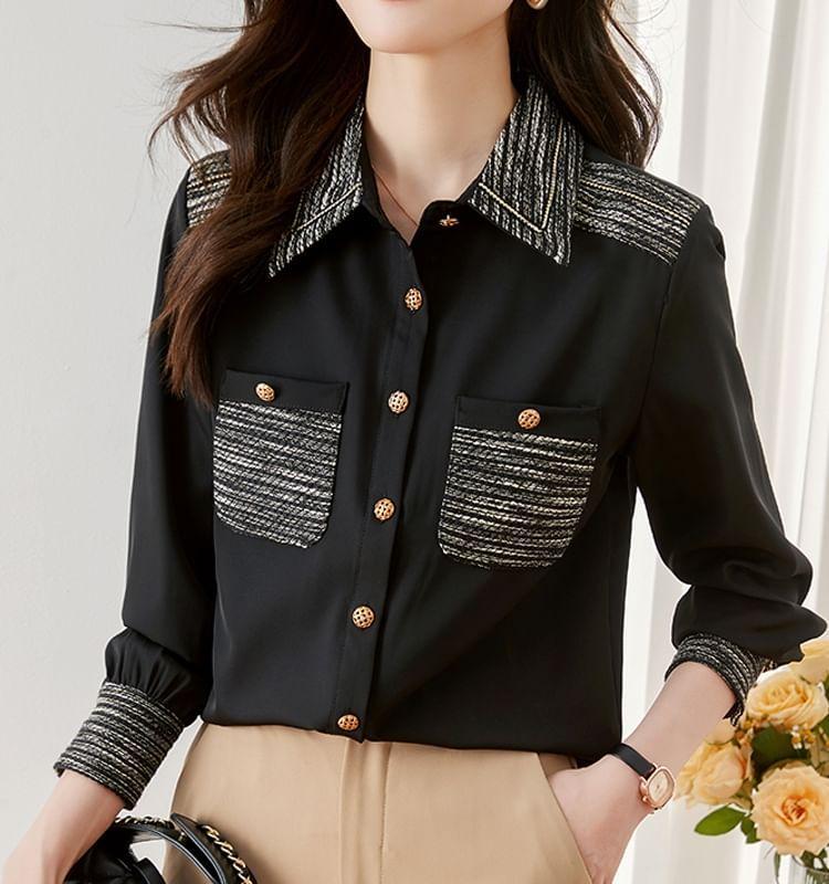Tweed Cuff Button-Up Shirt Product Image