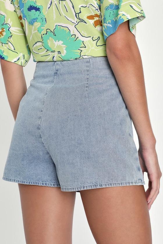 Born To Be Adored Light Wash Denim High-Rise Mini Skort Product Image