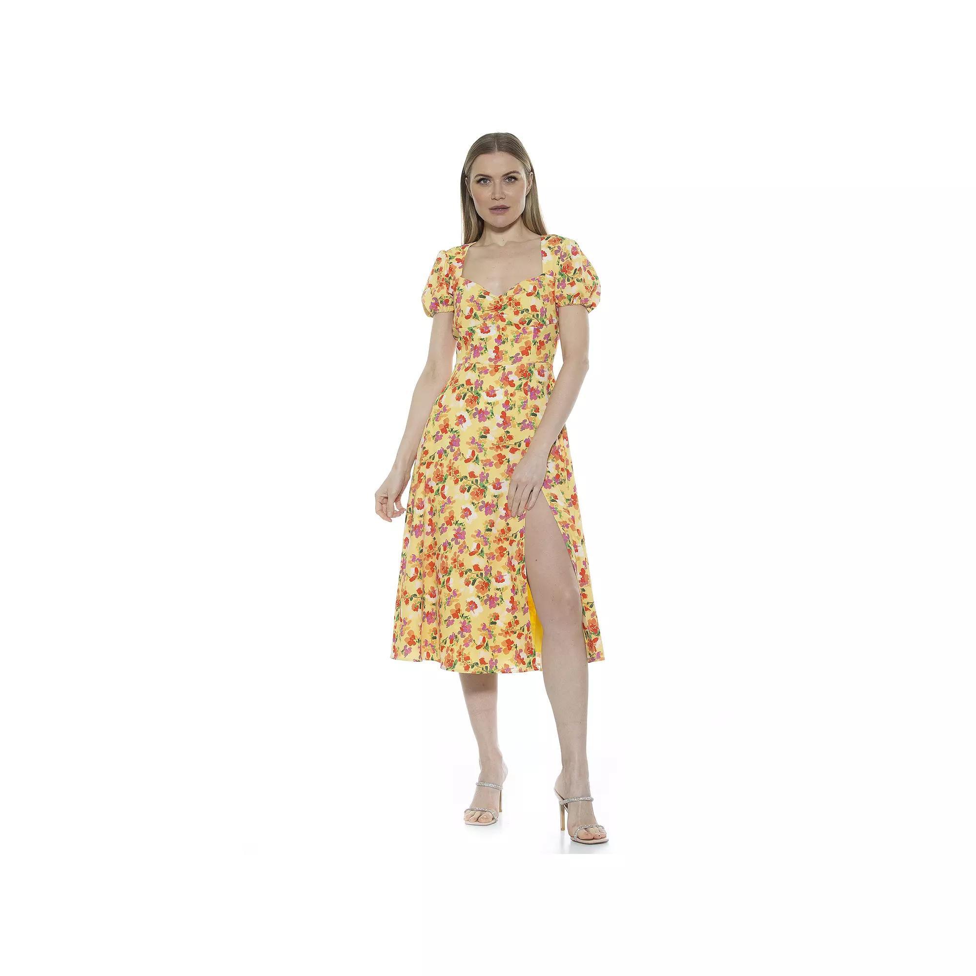 Women's ALEXIA ADMOR Gracie Fit & Flare Dress, Size: 4, Yellow Garden Product Image