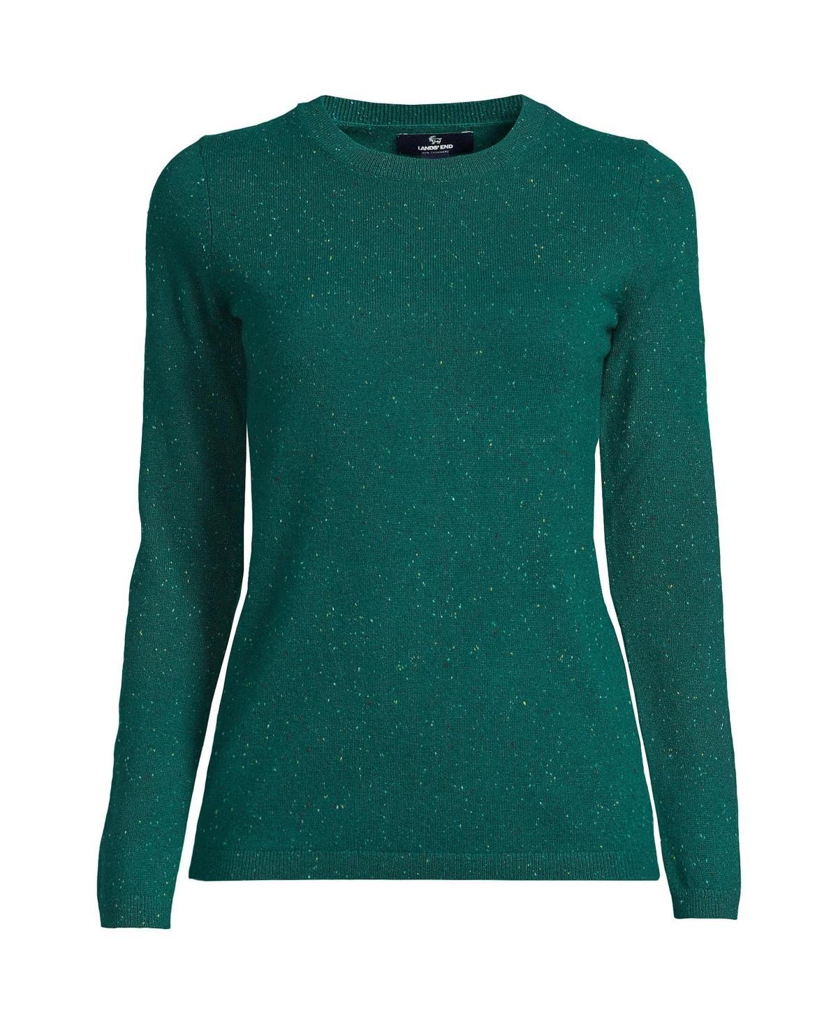 Women's Lands' End Crewneck Cashmere Sweater, Size: XL, Green Donegal Product Image