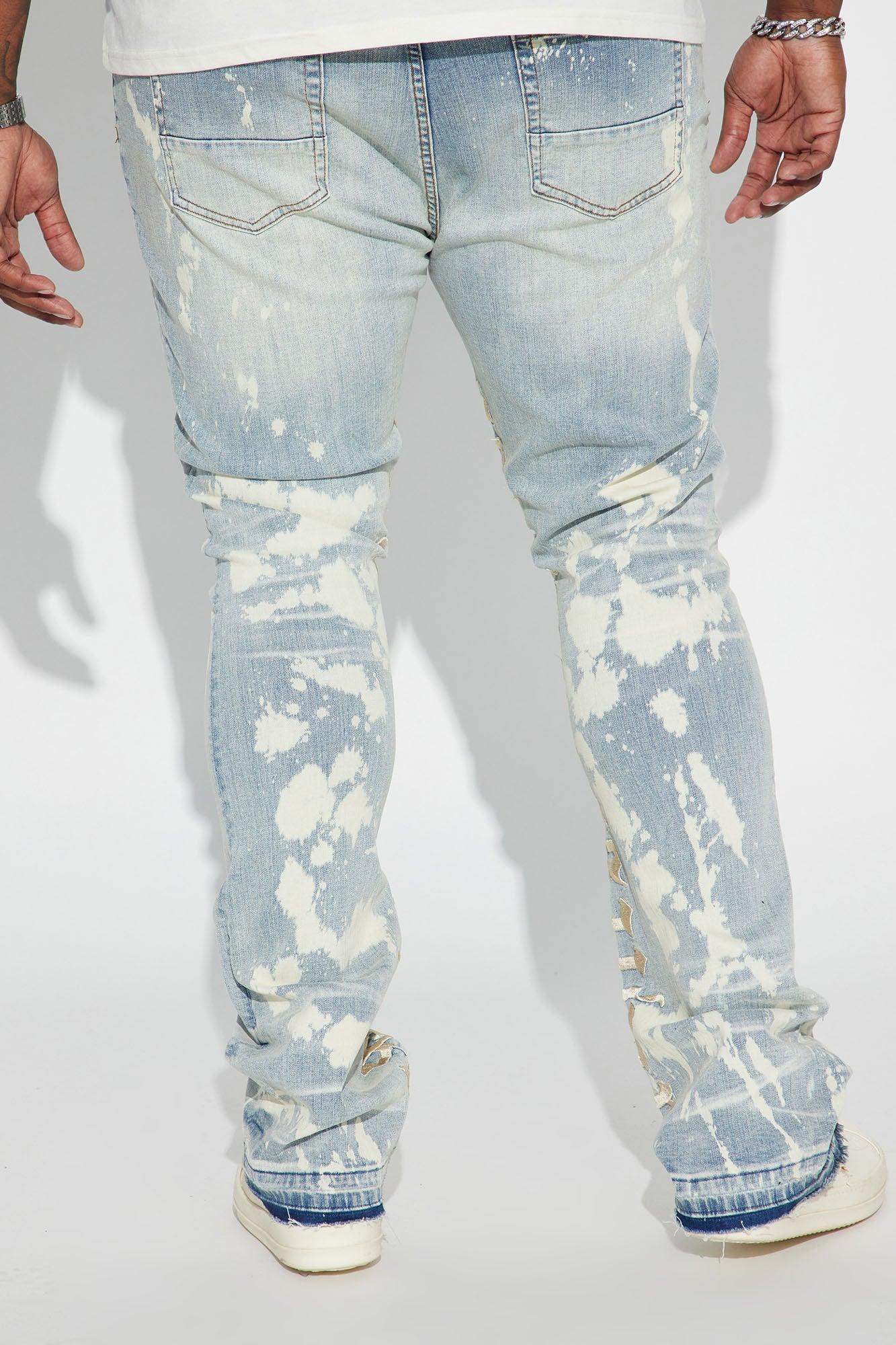 Ruthless Embroidered Stacked Skinny Flare Jeans - Bleach Blue Wash Product Image
