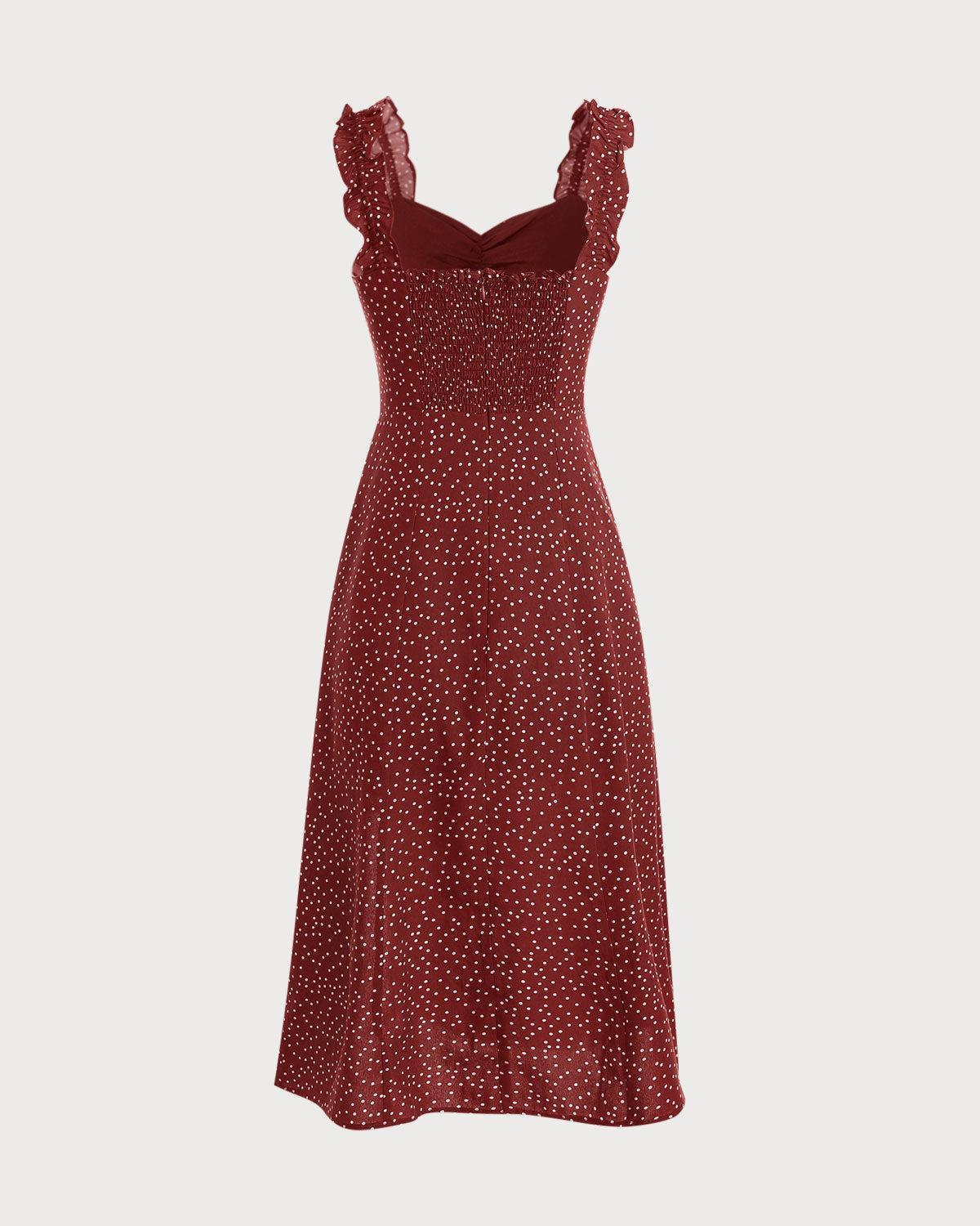 The Red Frill Trim Side Split Midi Dress Female Product Image