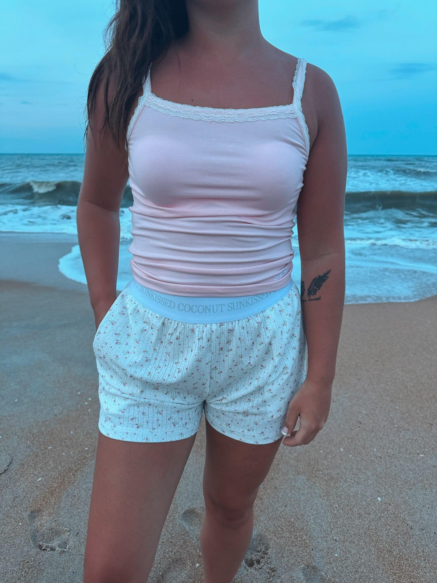 White Floral Pajama Shorts Product Image
