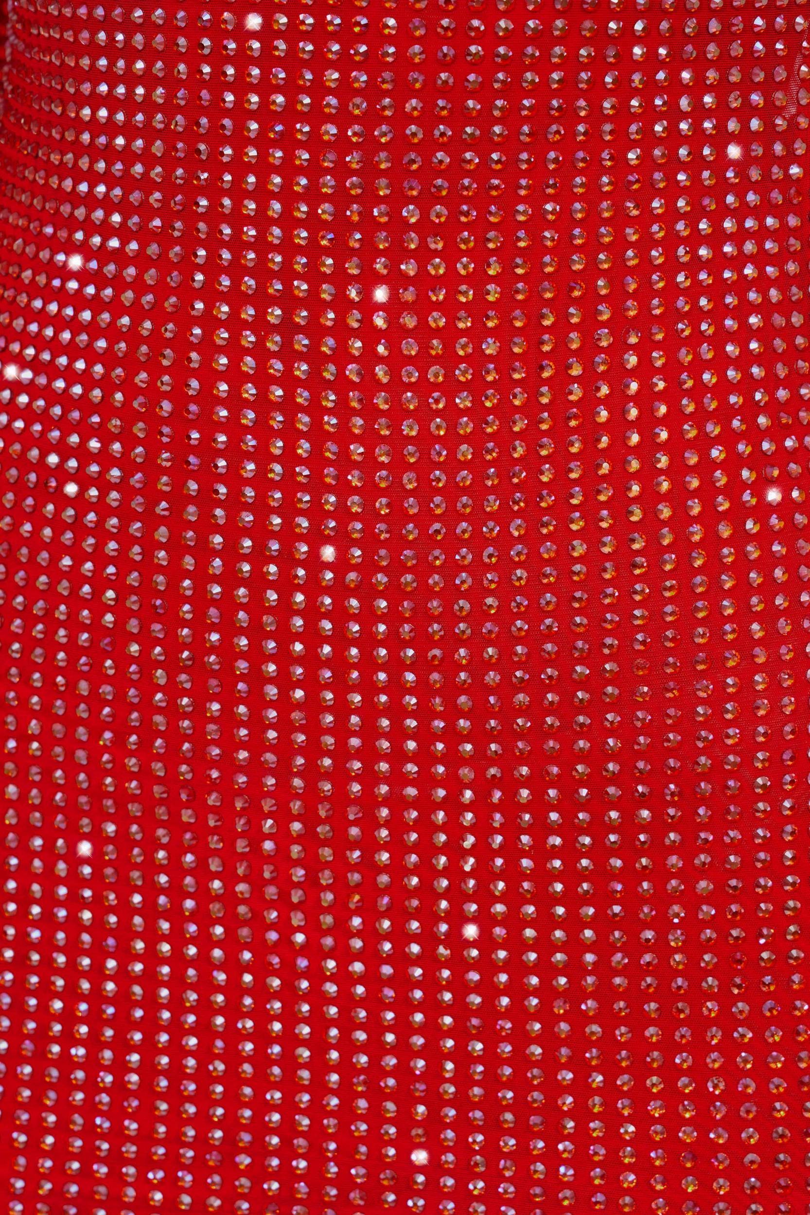 Embellished High Neck Cowl Back Mini Dress in Fire Red Product Image