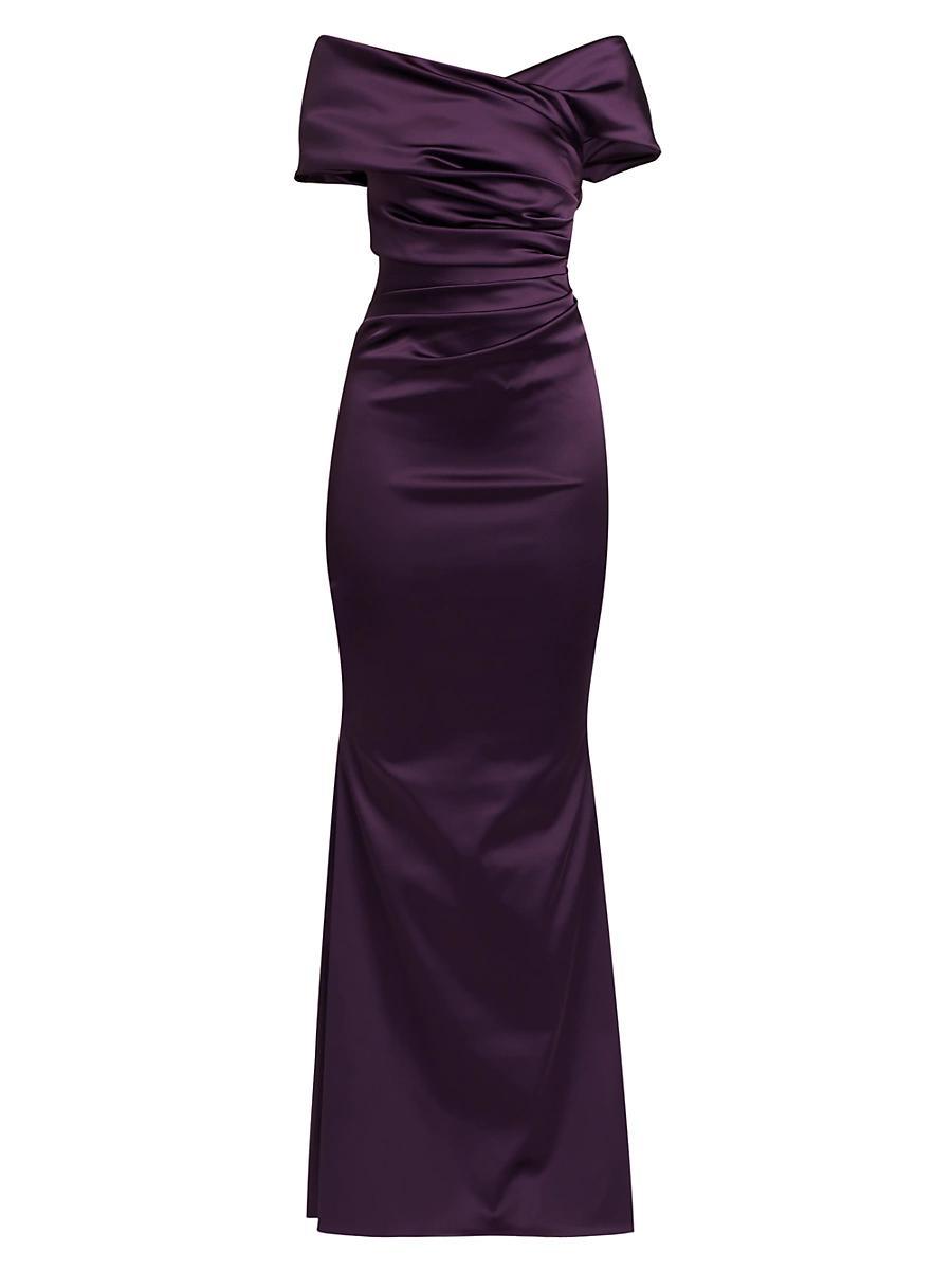 Womens Satin Duchesse Off-the-Shoulder Body-Con Gown Product Image