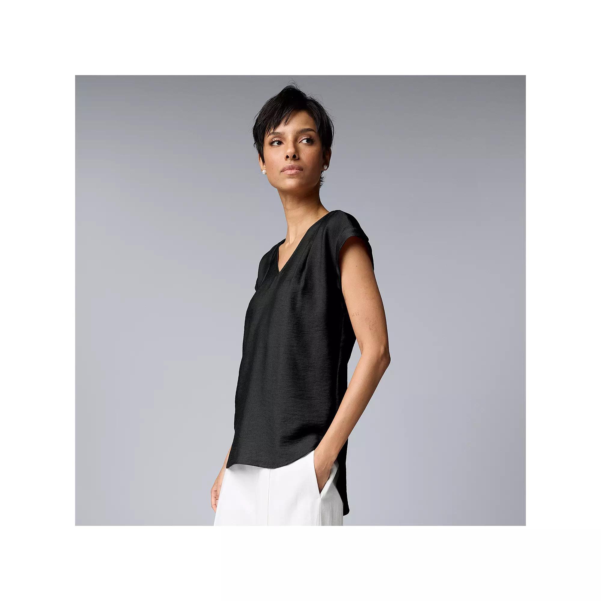 Women's Simply Vera Vera Wang V-Neck Top, Size: Large, Black Product Image