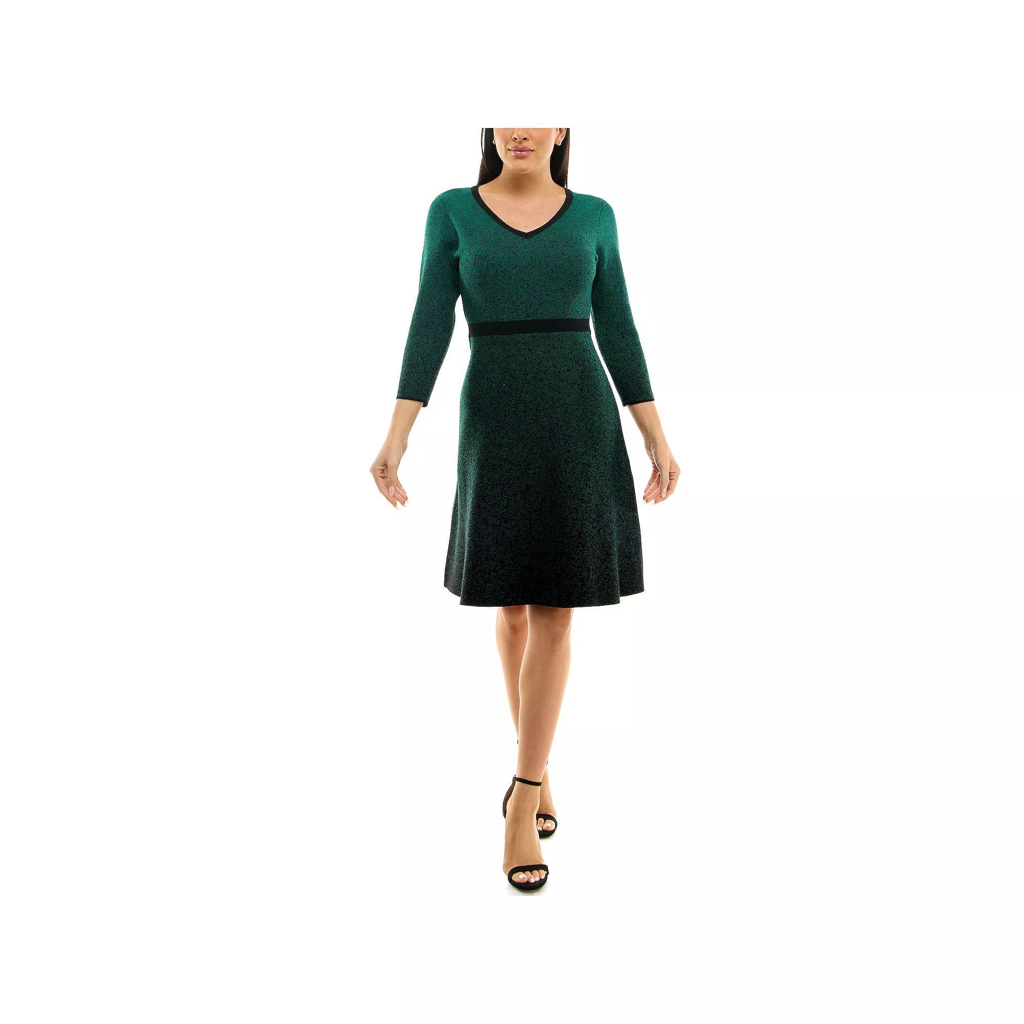 Women's Nina Leonard Ombre Sweater Dress, Size: XL, Black Teal Product Image