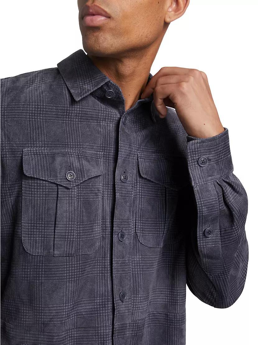 Plaid Suede Button-Front Shirt Jacket Product Image