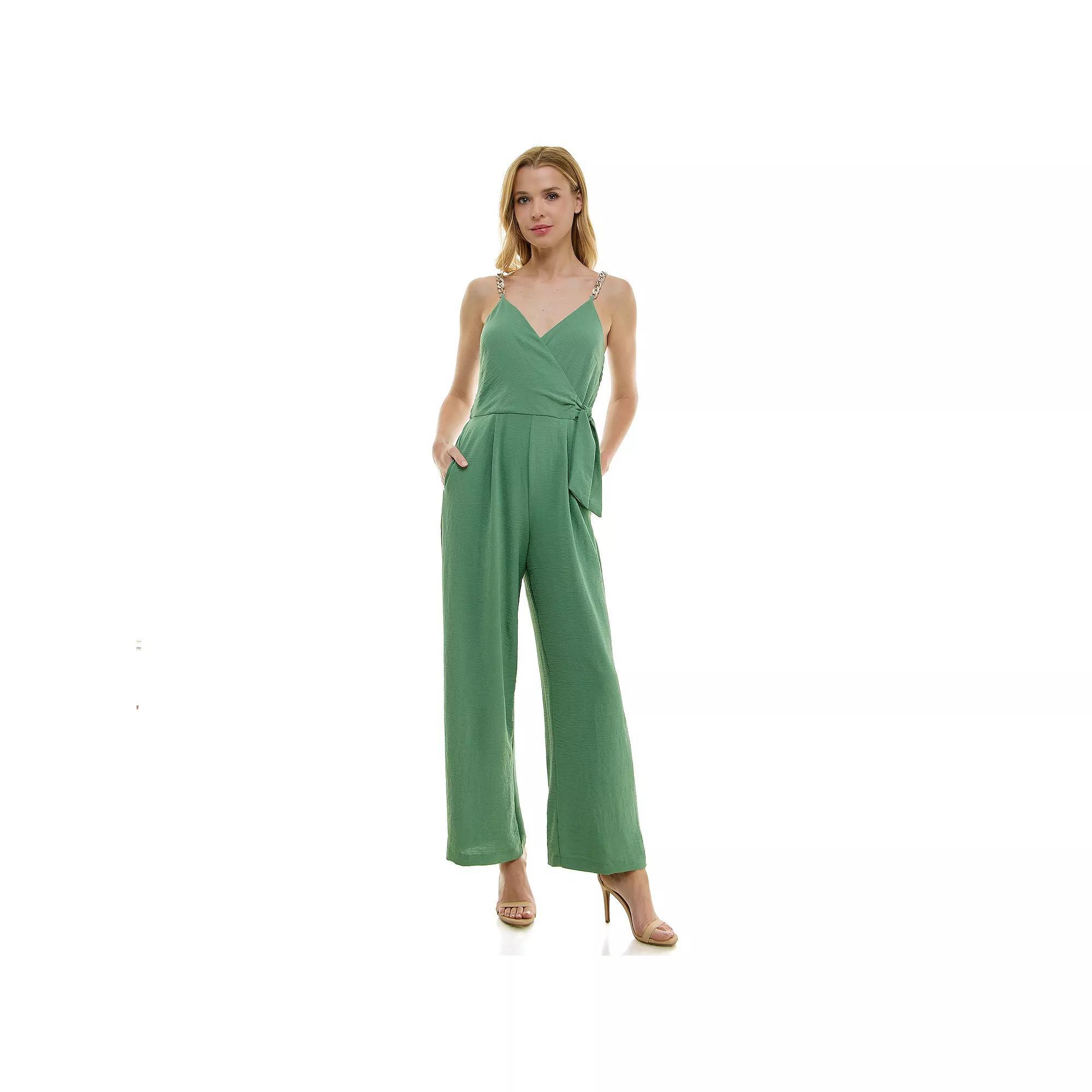 Women's Luxology Faux-Wrap Trim Detail Jumpsuit, Size: Medium, New Green Product Image