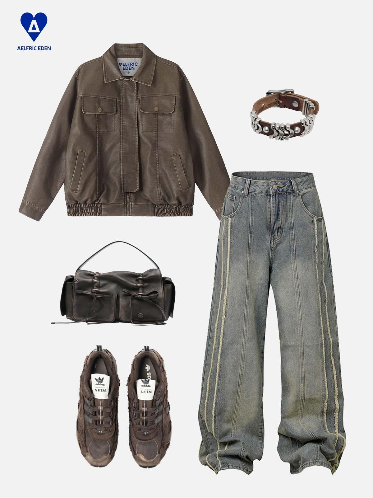 Aelfric Eden Basic Pocket Faux Leather Jacket Product Image