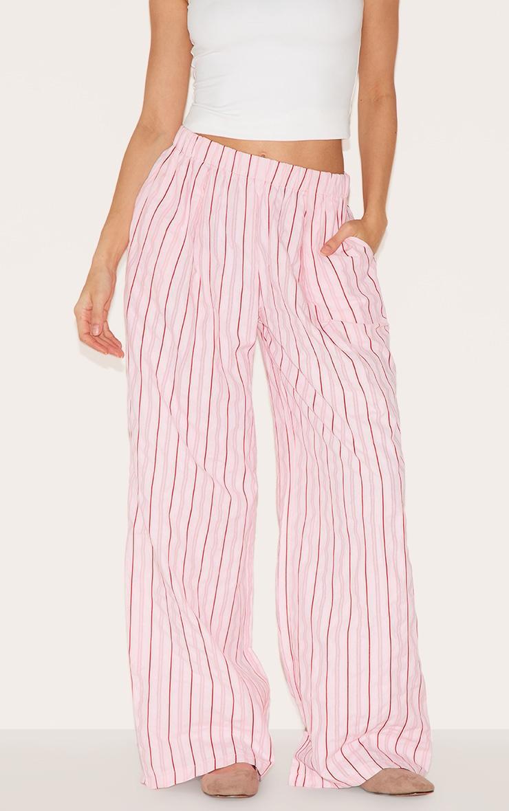 Pink Pinstripe Elasticated Waist Wide Leg Pants Product Image
