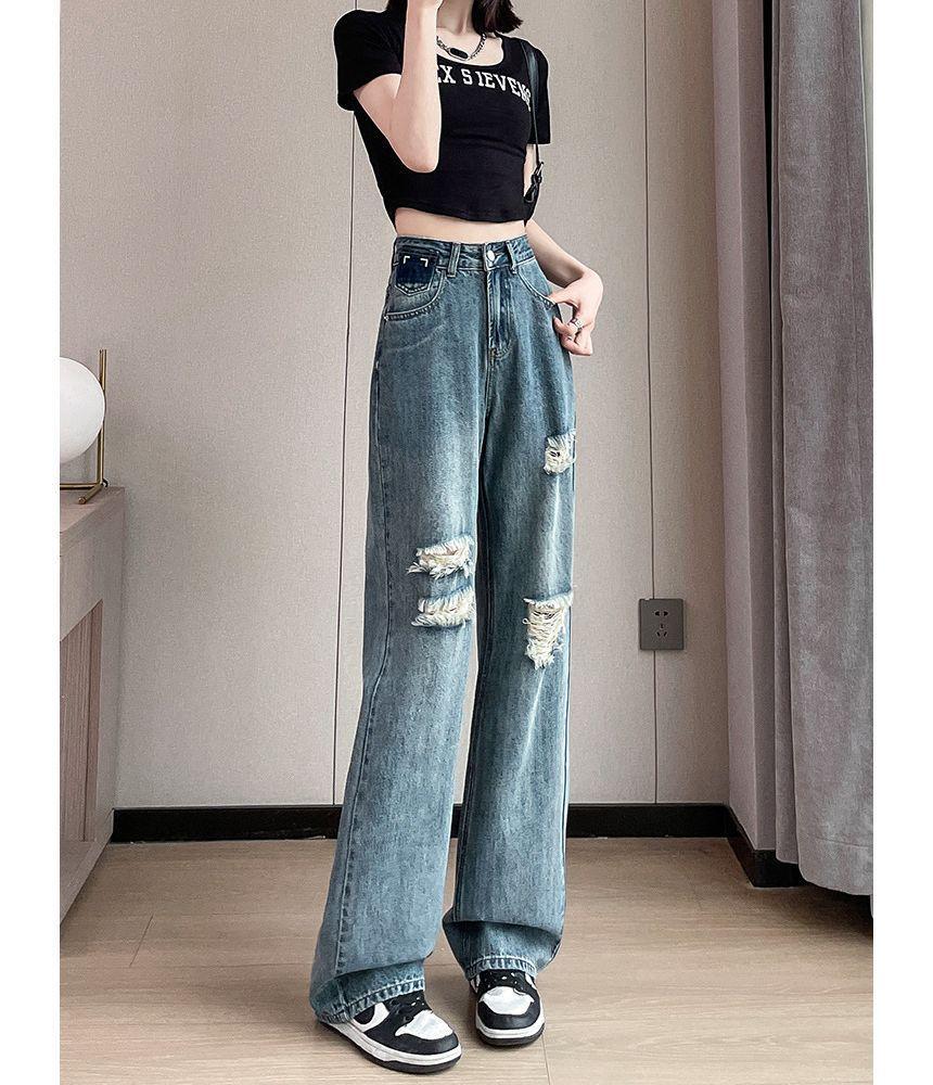 High Rise Washed Wide Leg Jeans (Various Designs) Product Image
