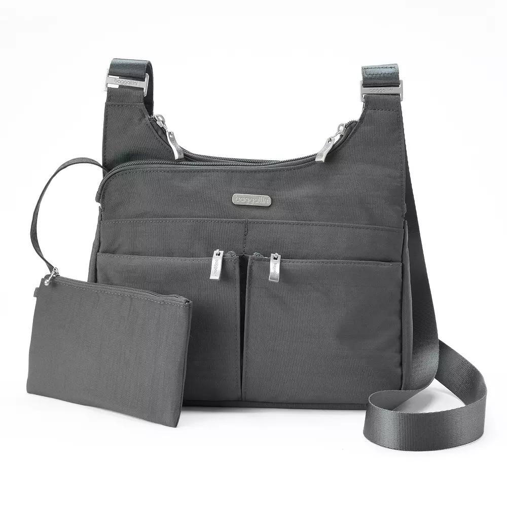 Womens Baggallini Cross Over Crossbody Bag with RFID Blocking Wristlet, Grey Product Image