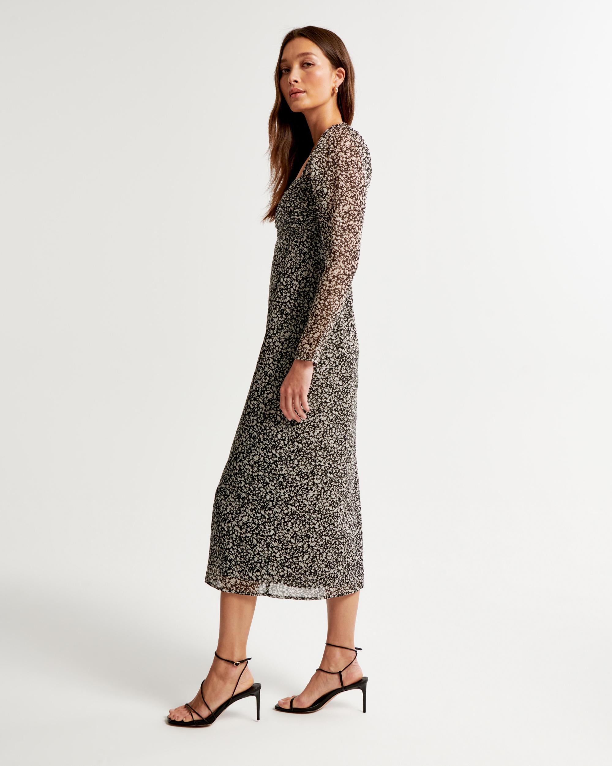 The A&F Emerson Chiffon Long-Sleeve Midi Dress Product Image