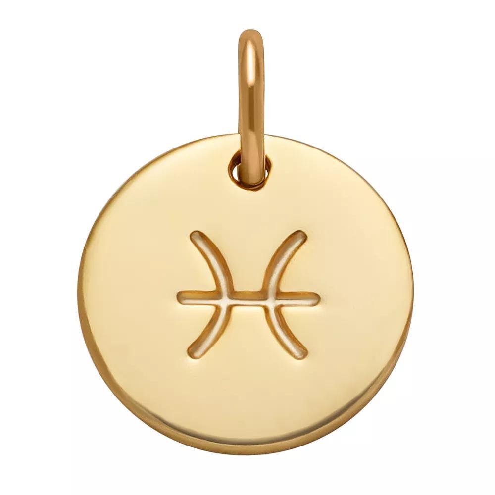 PRIMROSE 18k Gold Over Silver Etched Zodiac Disc Charm, Women's, Gold Tone Pisces Product Image