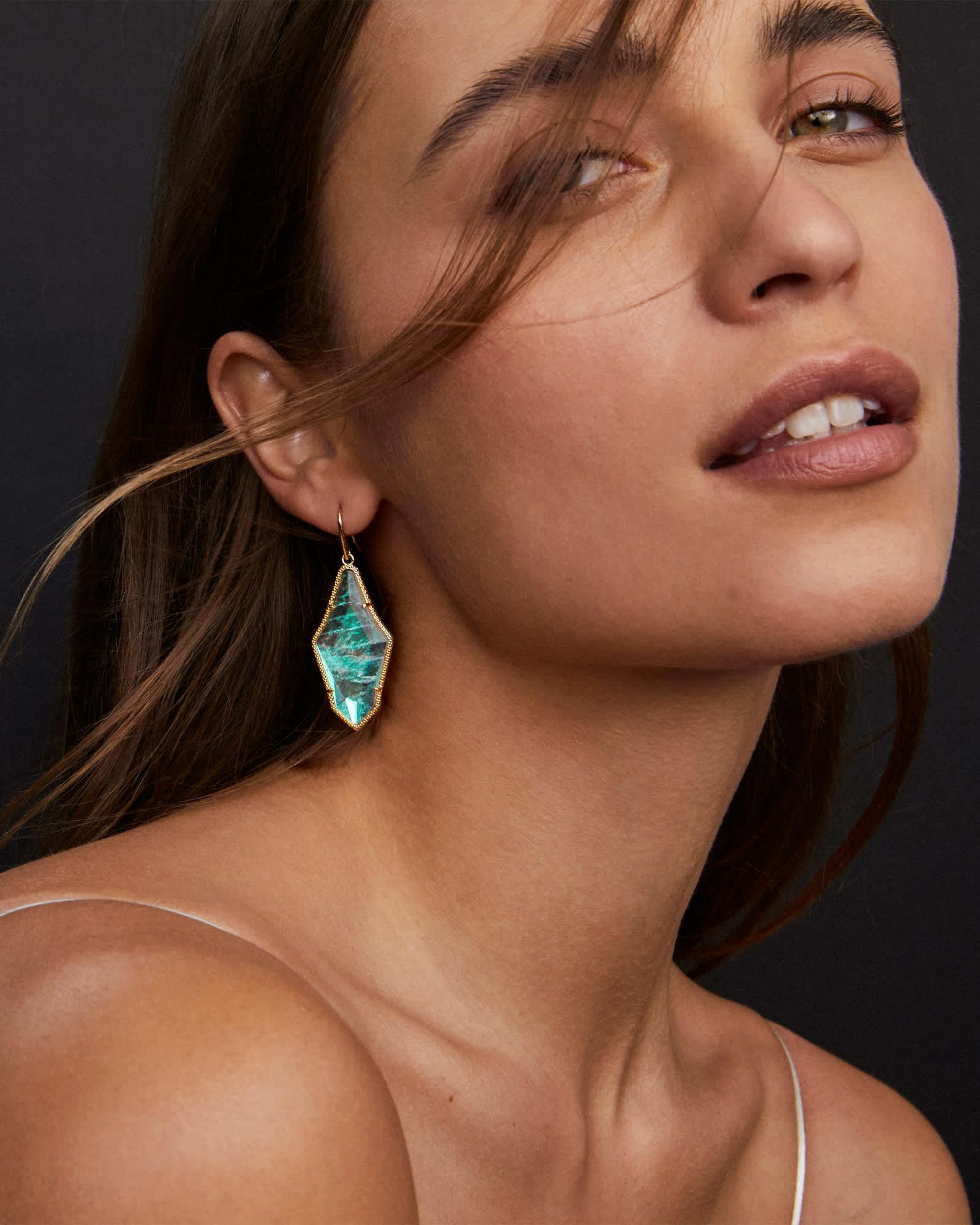 Evelyn Gold Drop Earrings in Rock Crystal Dichoric Product Image