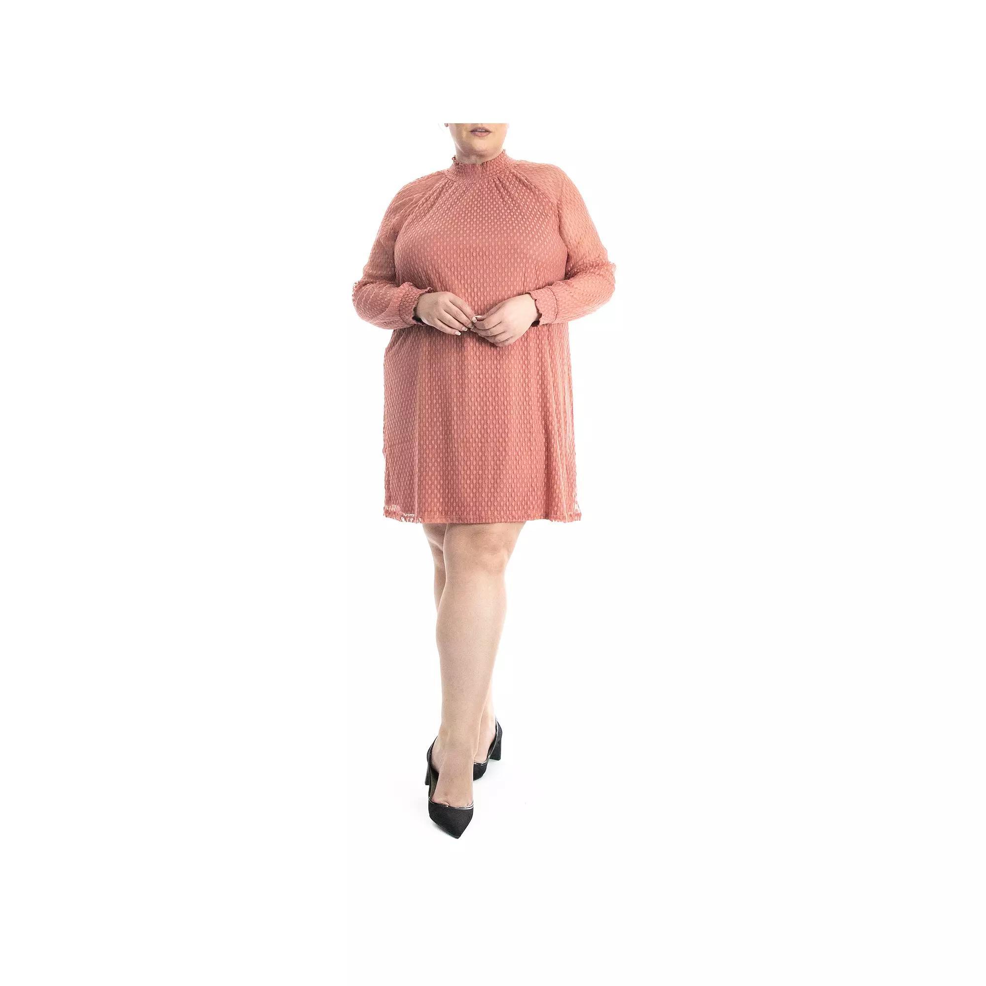 Plus Size Nina Leonard Shirred Mock Neck Dress, Women's, Size: 3XL, Rouge Product Image