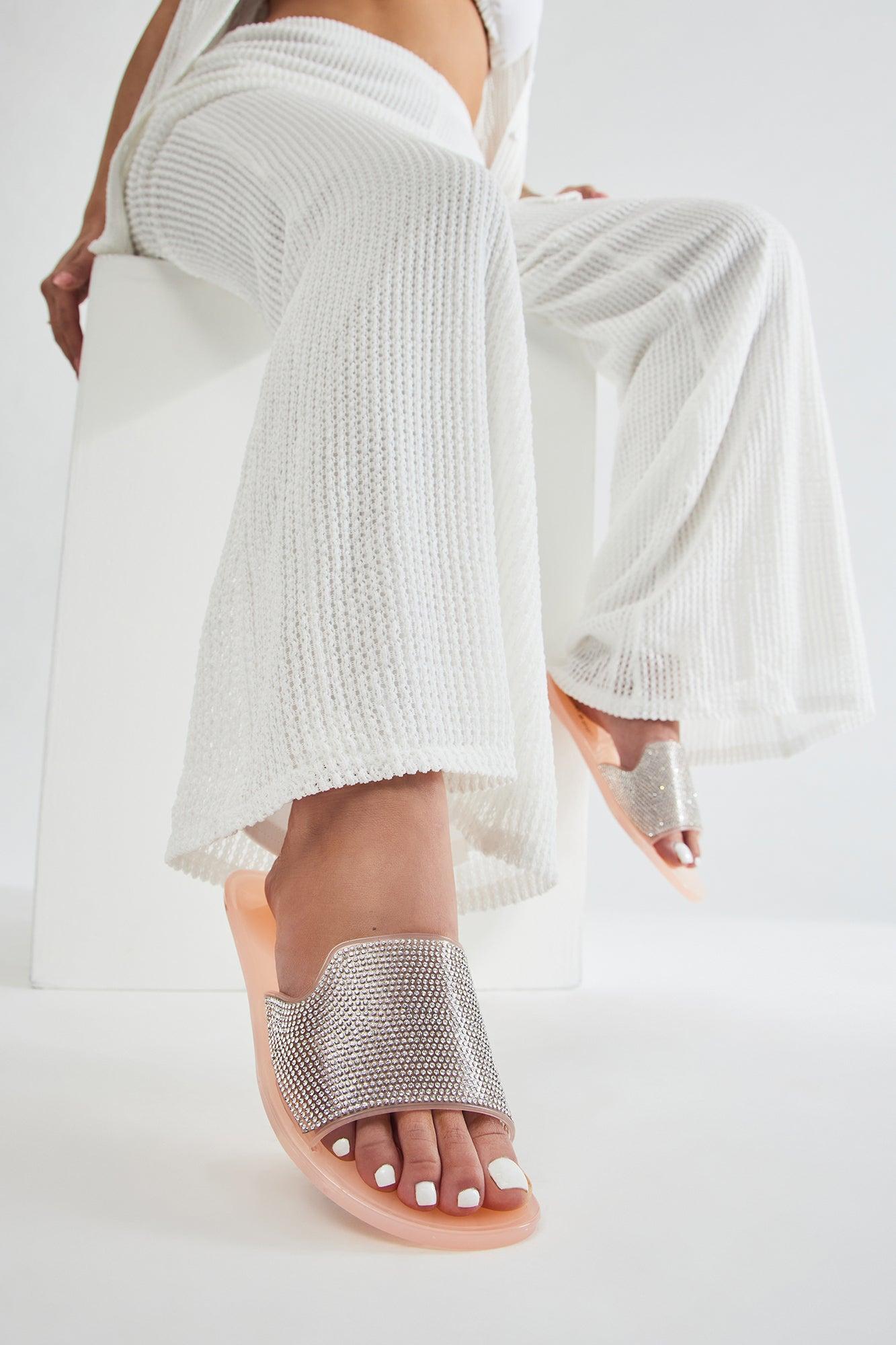 Justyne Embellished Flat Sandals - Nude Product Image