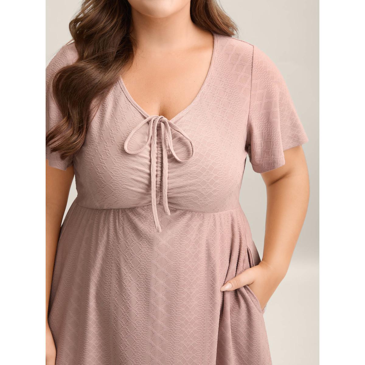 Plus Size Bust Defining Tie Textured Knit Midi Dress Dirtypink Women Elegant Texture Knit Dresses Bloomchic 10/M Product Image