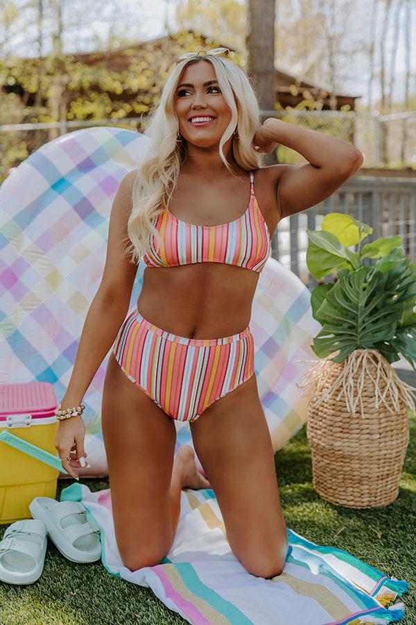 Pina Colada Please High Waist Stripe Bikini Bottom Product Image