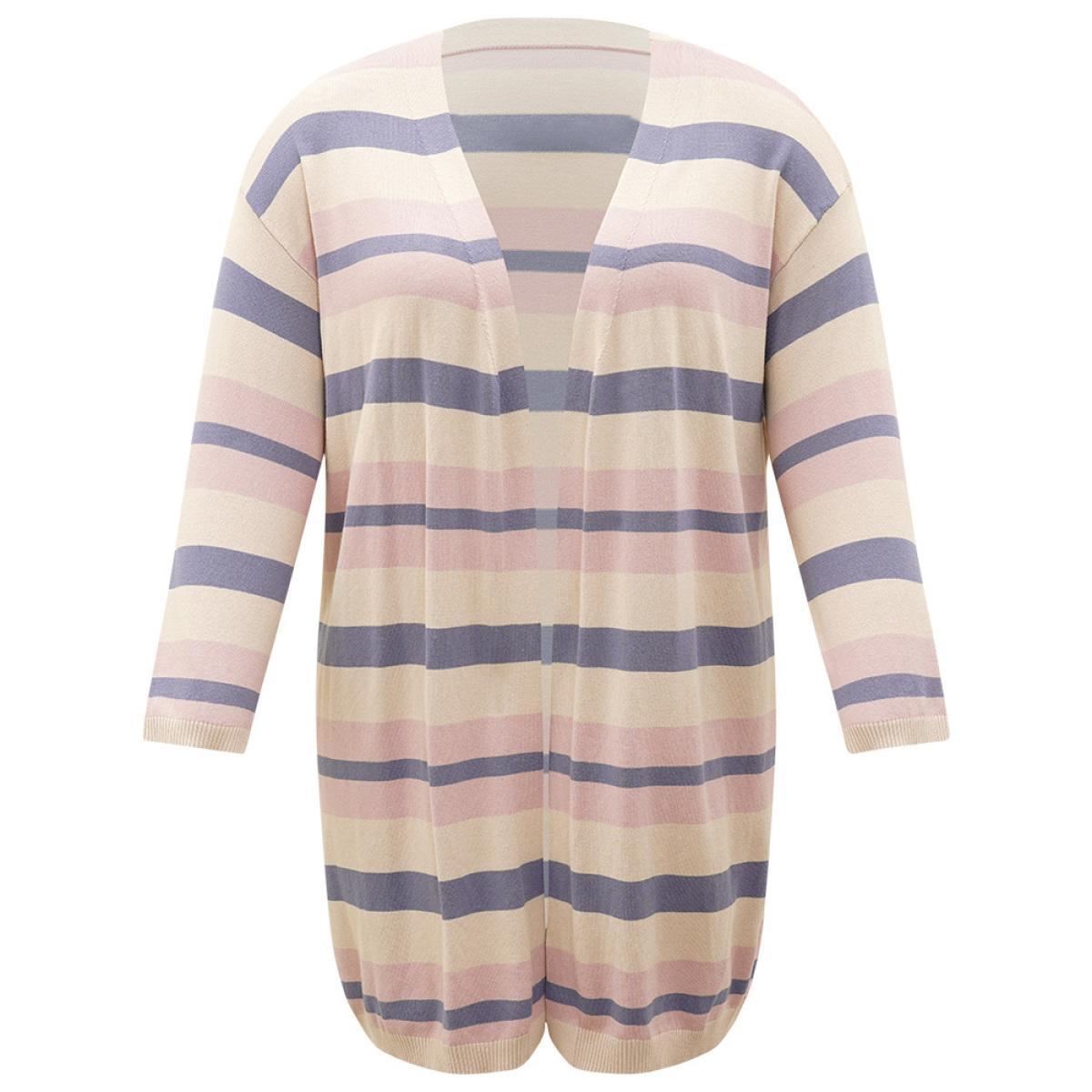 Plus Size Supersoft Essentials Striped Contrast Cardigan Multicolor Women Casual Loose Long Sleeve Dailywear Cardigans BloomChic 10/M Product Image
