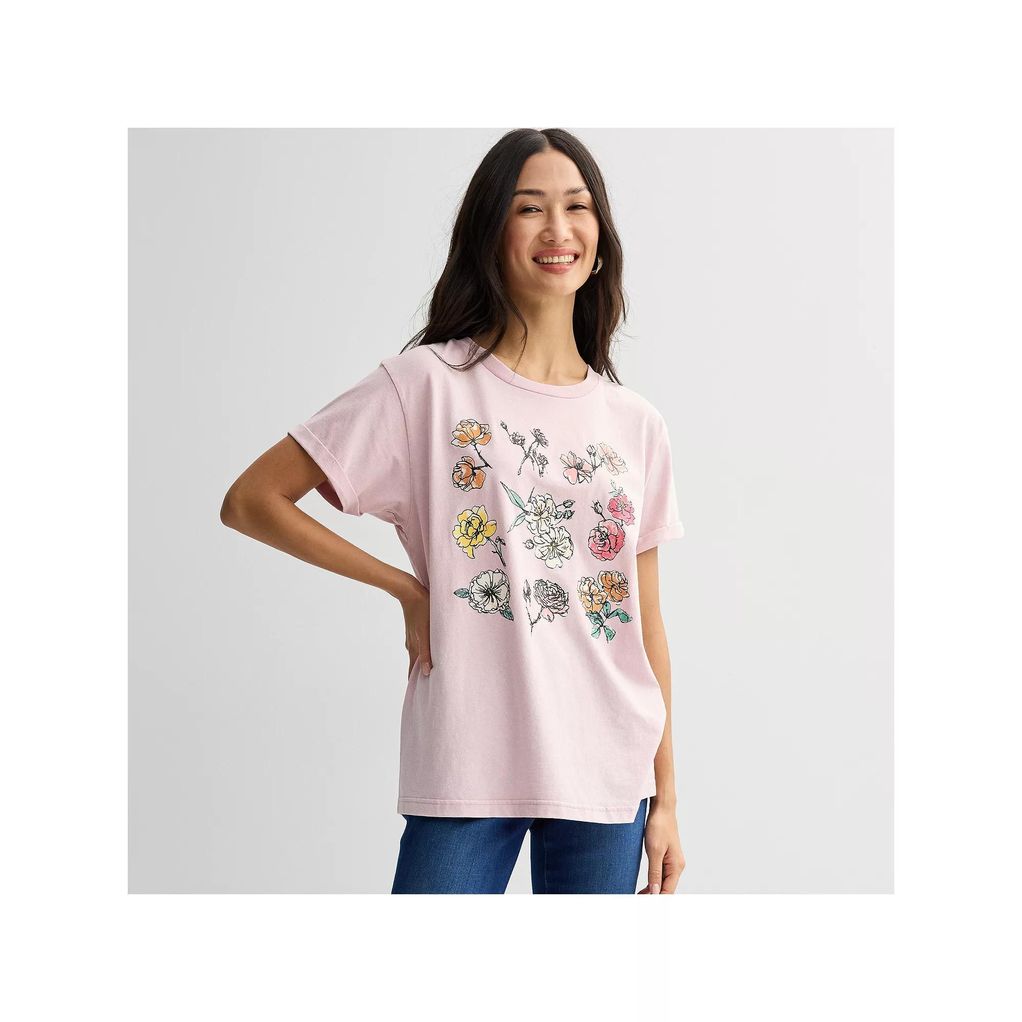 Women's Abstract Flowers Graphic Tee, Size: Large, Bleached Pink Product Image