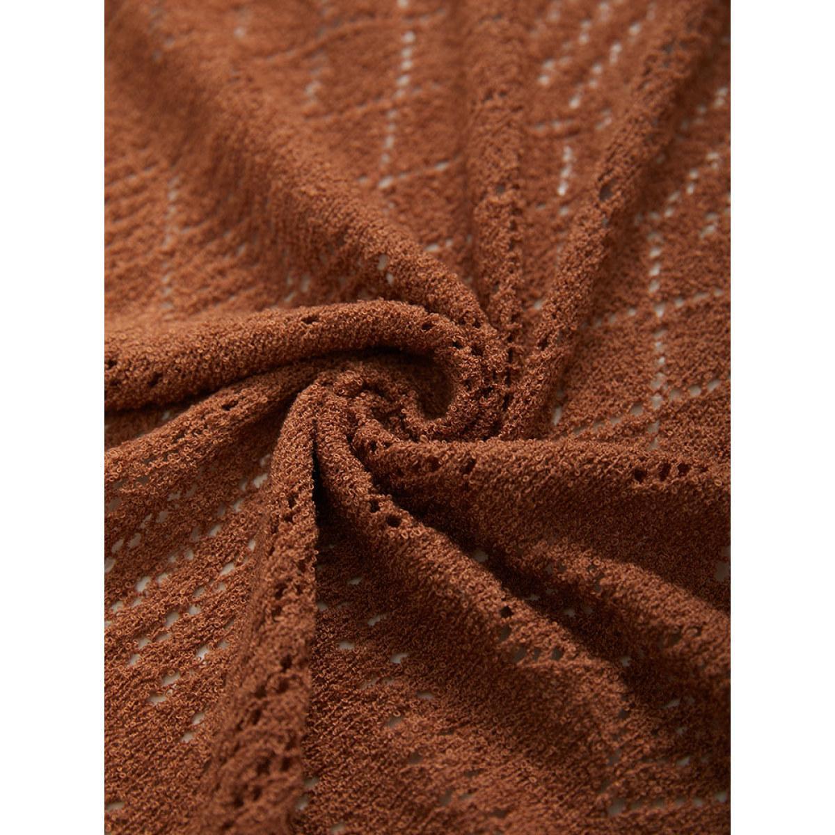Plus Size Solid Geometric Hollow Out Open Front Cardigan Chocolate Women Casual Long Sleeve Dailywear Cardigans BloomChic 22-24/3X Product Image