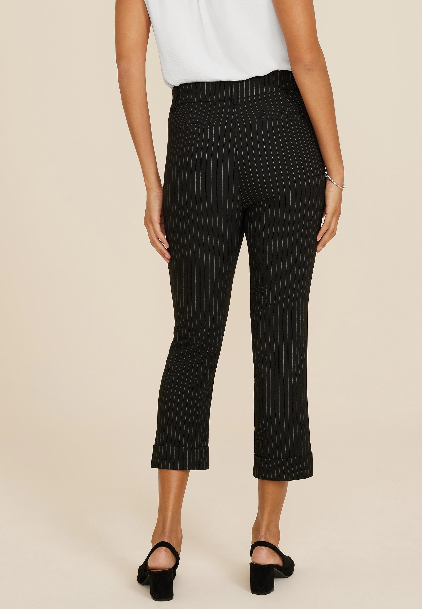 Bengaline Mid Rise Striped Cuffed Straight Cropped Pant Product Image