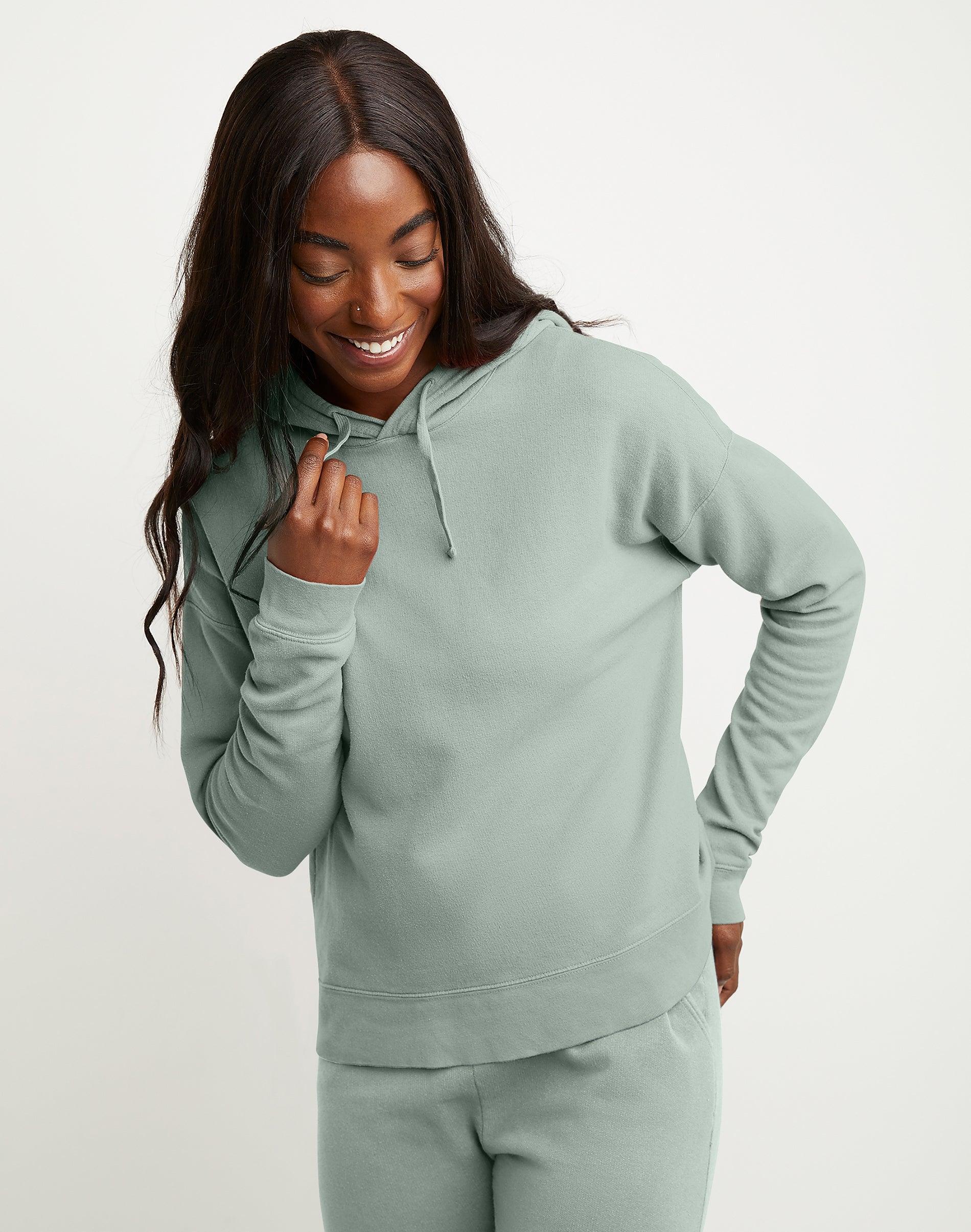Hanes Womens Garment Dyed Fleece Hoodie Cantaloupe Orange L Product Image