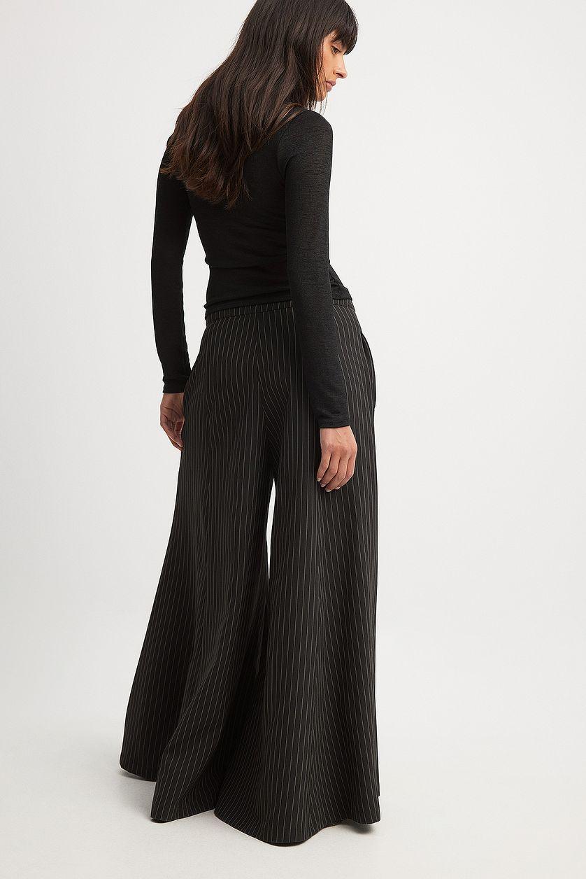 Pinstriped Wide Mid Waist Trousers Product Image