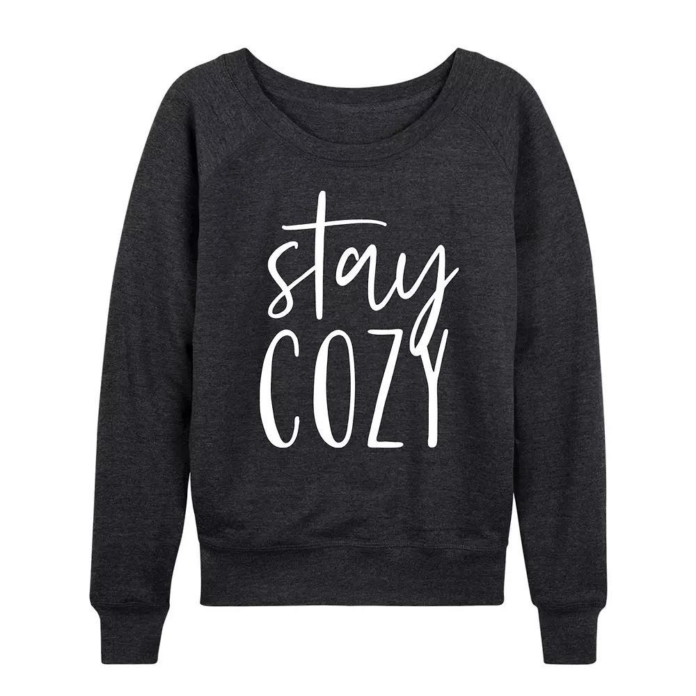 Womens Stay Cozy French Terry Long Sleeve Tee, Girls Grey Blue Product Image