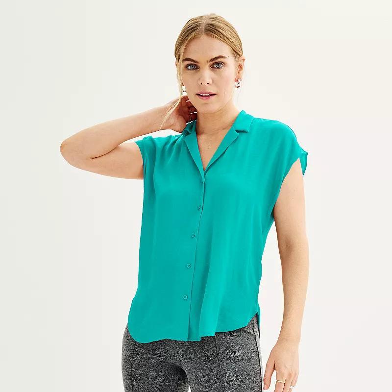 Women's Nine West Short Sleeve Easy Lapel Shirt, Size: Medium, Daisy Dew Product Image