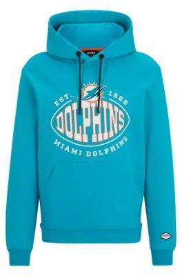 HUGO BOSS Boss X Nfl Cotton-blend Hoodie With Collaborative Branding In Dolphins Open Green Product Image