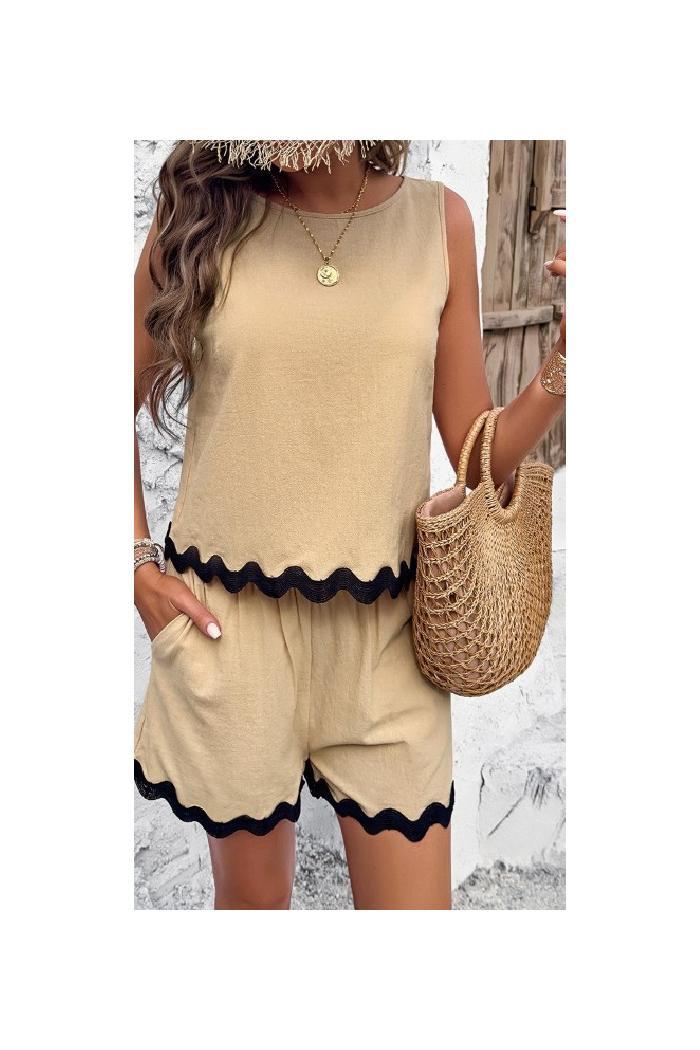 Printed Sleeveless Pockets Shorts Set Product Image