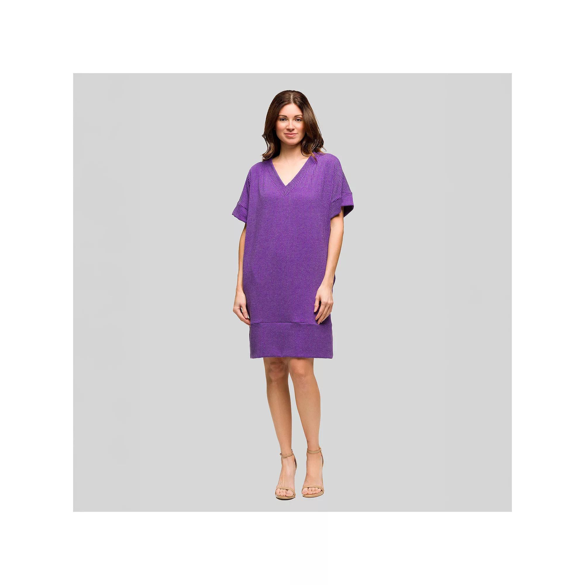 Women's 24Seven Comfort Apparel Loose Fit V-Neck Short Sleeve Pocket T-Shirt Dress, Size: Small, Green Product Image