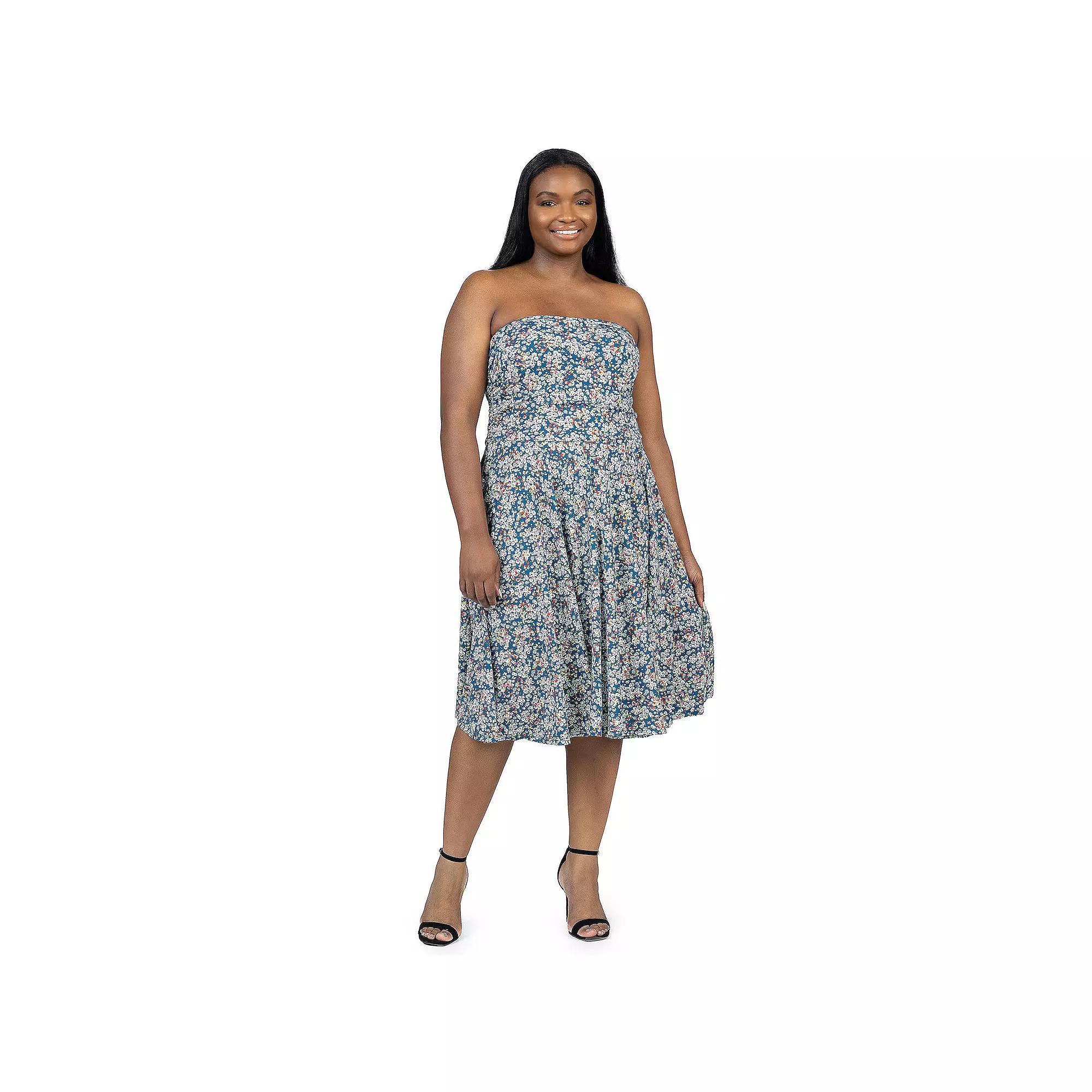 Plus Size 24Seven Comfort Apparel Flowy Knee Length Dress, Women's, Size: 3XL, Blue Team Product Image