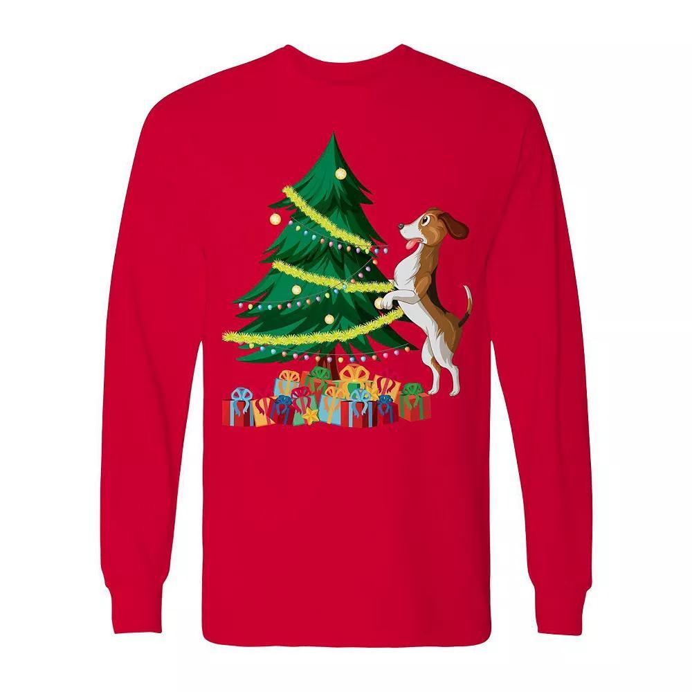 Men's Christmas Tree Dog Long Sleeve Graphic Tee, Size: Medium, Black Product Image