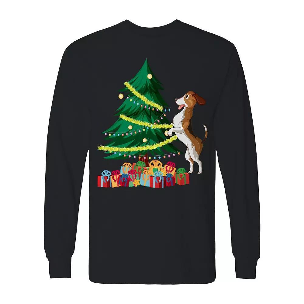 Men's Christmas Tree Dog Long Sleeve Graphic Tee, Size: Medium, Black Product Image