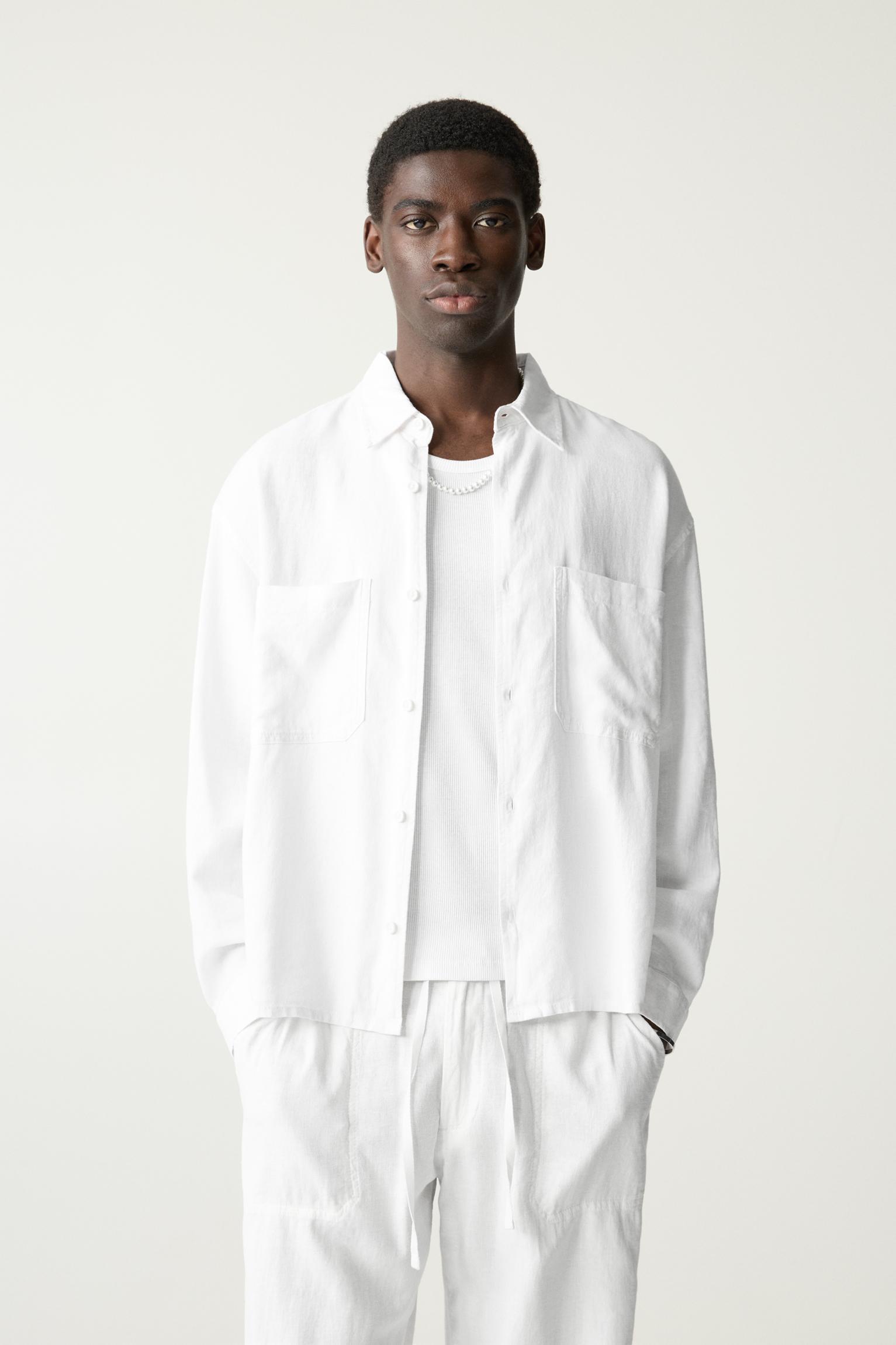 Long sleeve linen blend shirt Product Image