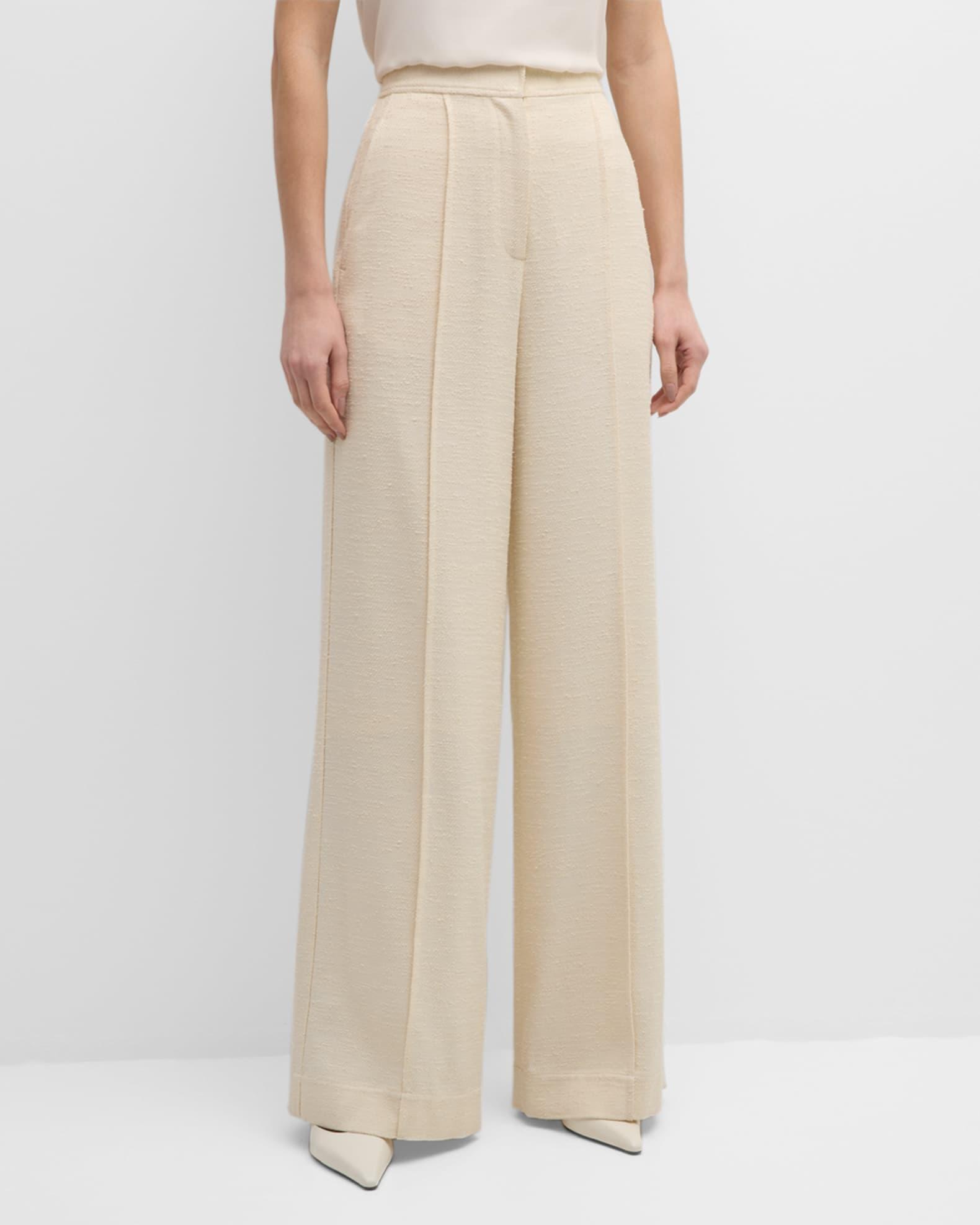 Pintuck Italian Fluid Tonal Tweed Wide-Leg Pants Product Image