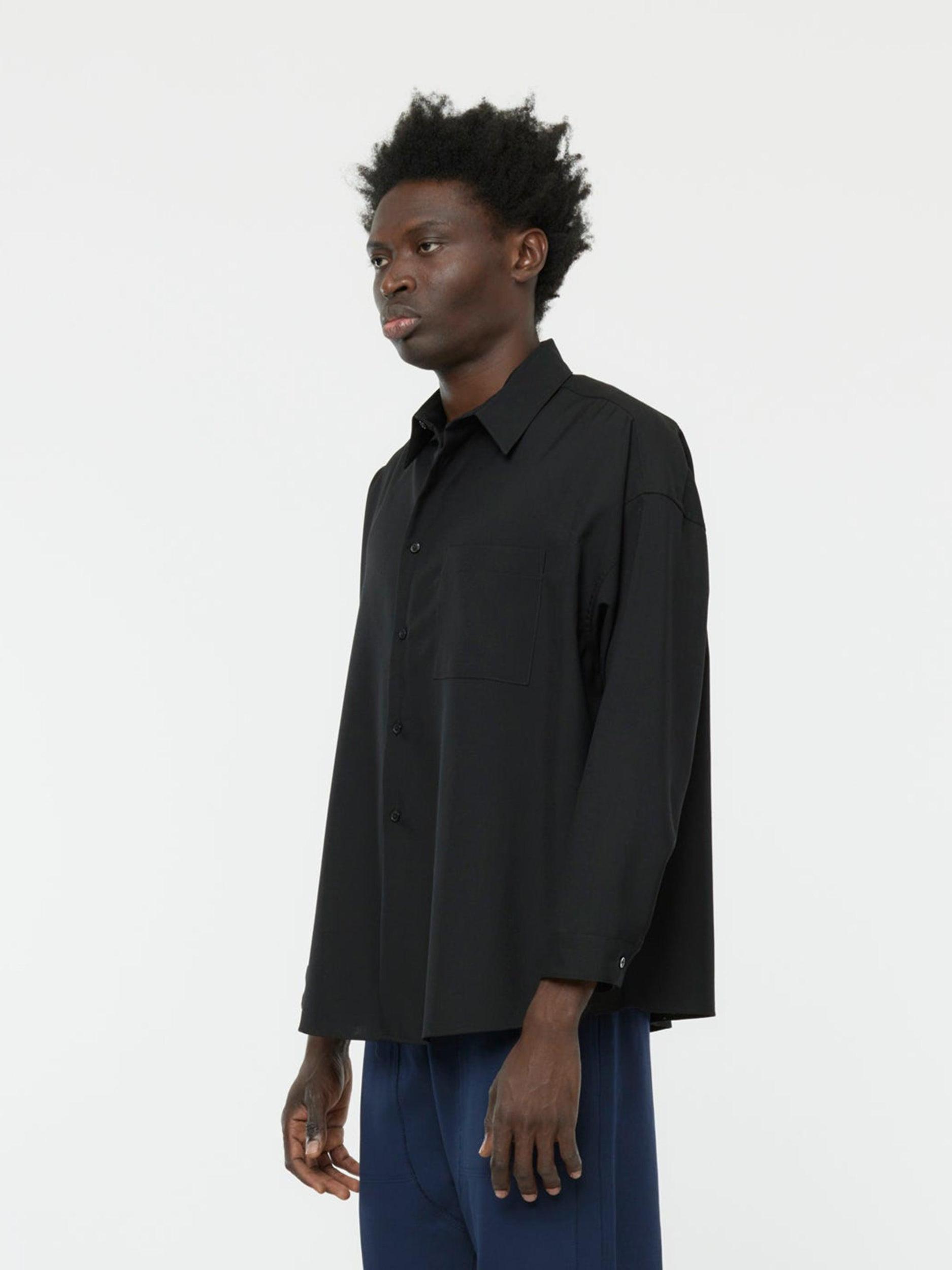 Tropical Wool Boxy Shirt (Black) Product Image