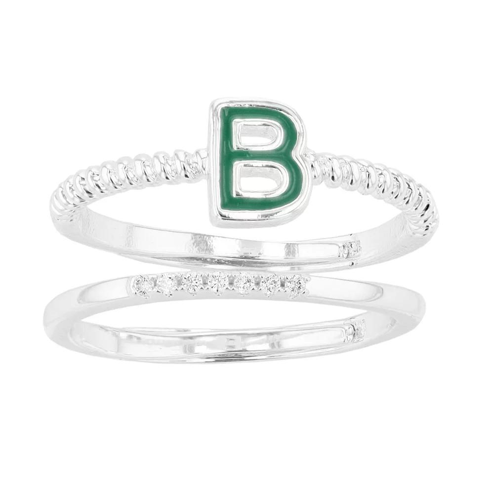 City Luxe Enamel Initial Ring & Cubic Zirconia Pave Ring Duo Set, Women's, Gold Tone A Product Image